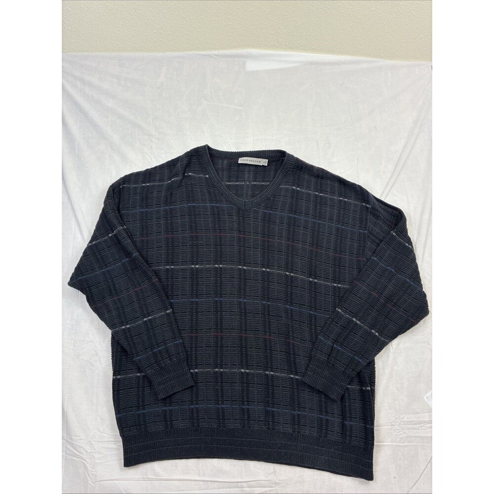 Shenandoah Mens Vintage V-Neck Sweater Textured Knit Cotton Made in USA XXL